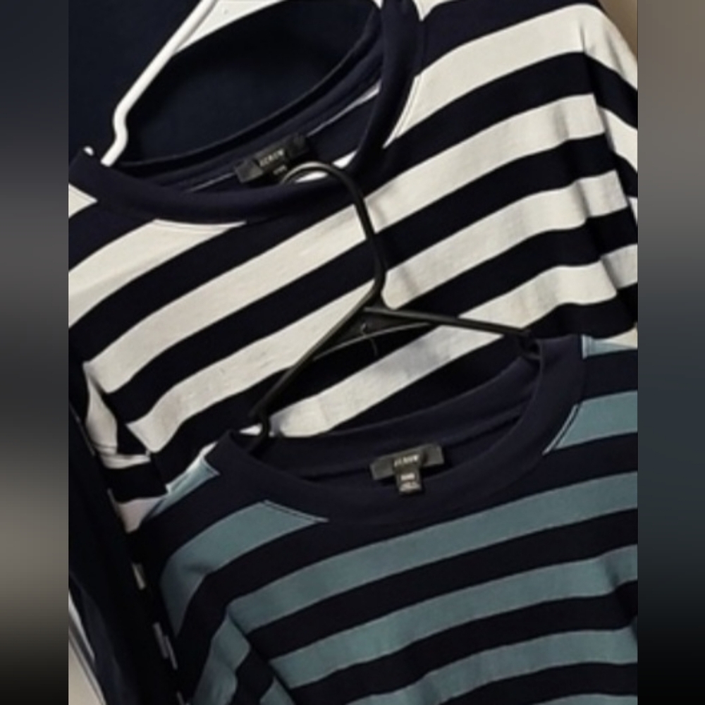 2 J Crew Oversized Wide Sleeved Striped Tees Fits Size Small - Picture 2 of 6
